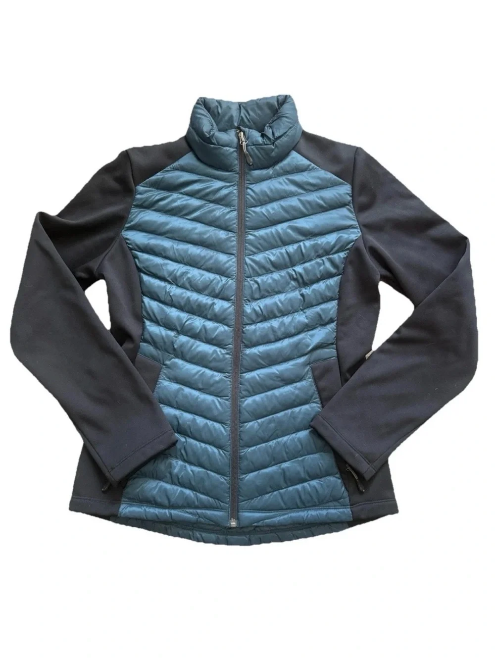 32 Degrees HEAT Women's XS Quilted Hybrid Full Zip Jacket Teal Black EUC